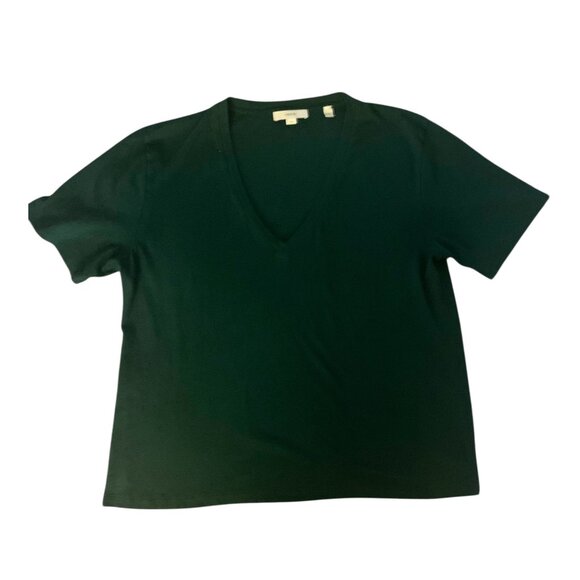 VINCE. Solid Kelly Green V-Neck Short Sleeve Linen Blend Women's Tee Size Large - Picture 2 of 6